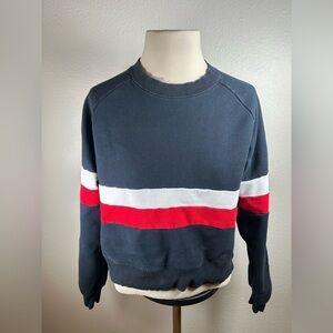 John Galt Striped Color Block Crewneck Sweatshirt – Navy/White/Red